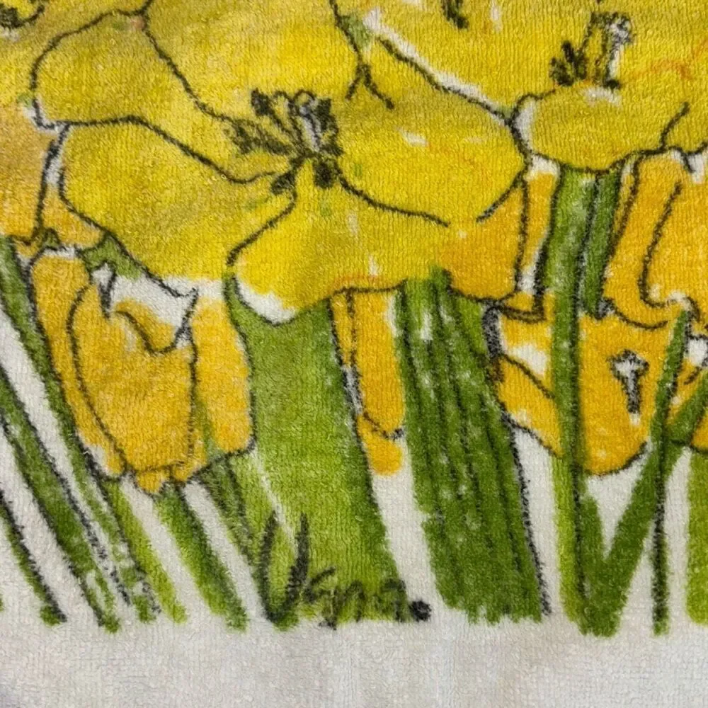 Set 4 Vera Neumann Burlington Yellow 1970s Bath& hand towels flower daffodil MCM